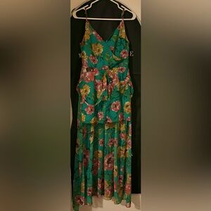 Guess-Green-With Large Floral Design-Pleated—Skort/Maxi Dress-NWOT